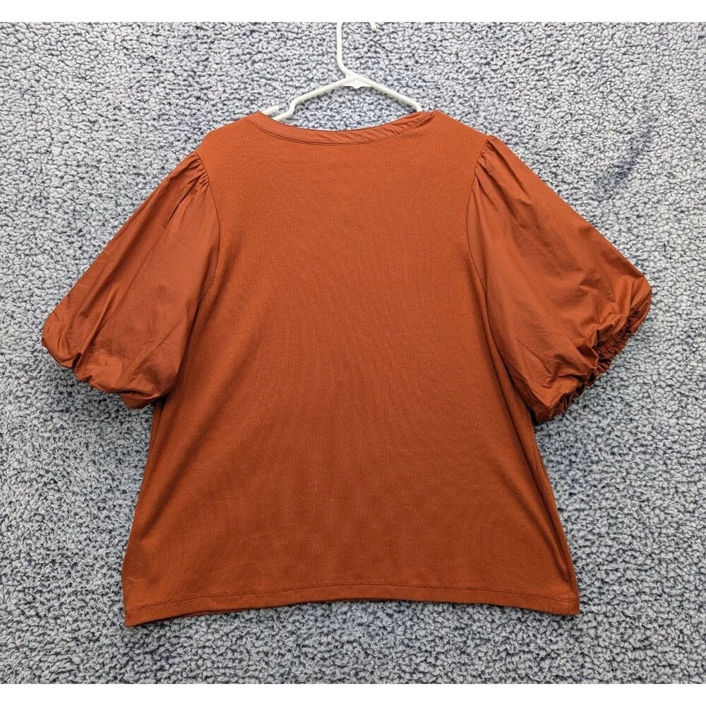 Old Navy Rust Orange Puff Sleeve Henley Top